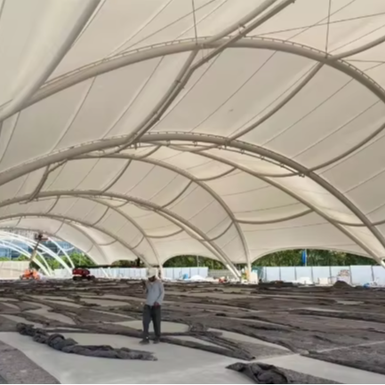 PTFE Coated Fiberglass Fabric 1150gsm TB6K Industrial Tensile Structure Membrane Building Roof Material Permanent Architecture
