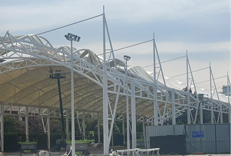 TL3590AS PVC Coated Tarpaulin Sliding Awning Fabric PVC Coated Fabric Retractable Pergola UV Resistant Canopy