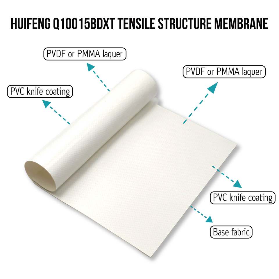 Q10015BDXT PVC Coated Fabric Tensile Structure Membrane Building Roof Cover Sunshade Awning FR Fire Resistance Material