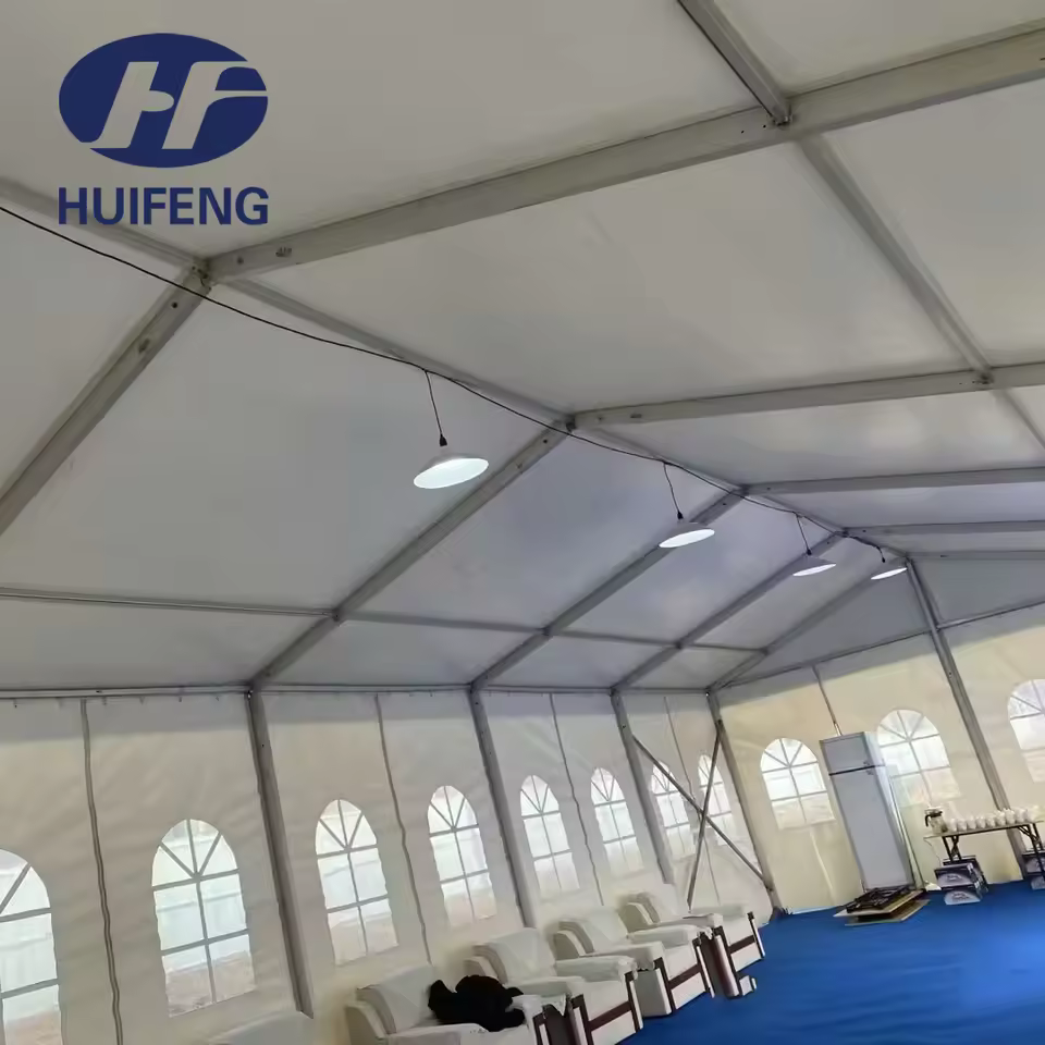 TN0555L 550g PVC Custom Transparent Mesh Tent Fabrics High Tearing Strength with High Anti UV Industrial Woven Techniques