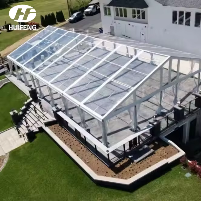 TN6075L Clear PVC Tent Fabric High Light Transmittance Anti-UV Protection Industrial Woven Techniques Wedding Hospital