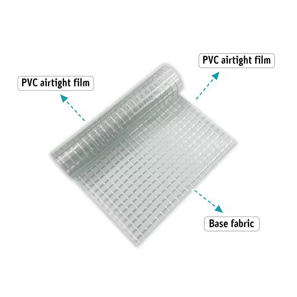 TN0555L 550g PVC Custom Transparent Mesh Tent Fabrics High Tearing Strength with High Anti UV Industrial Woven Techniques