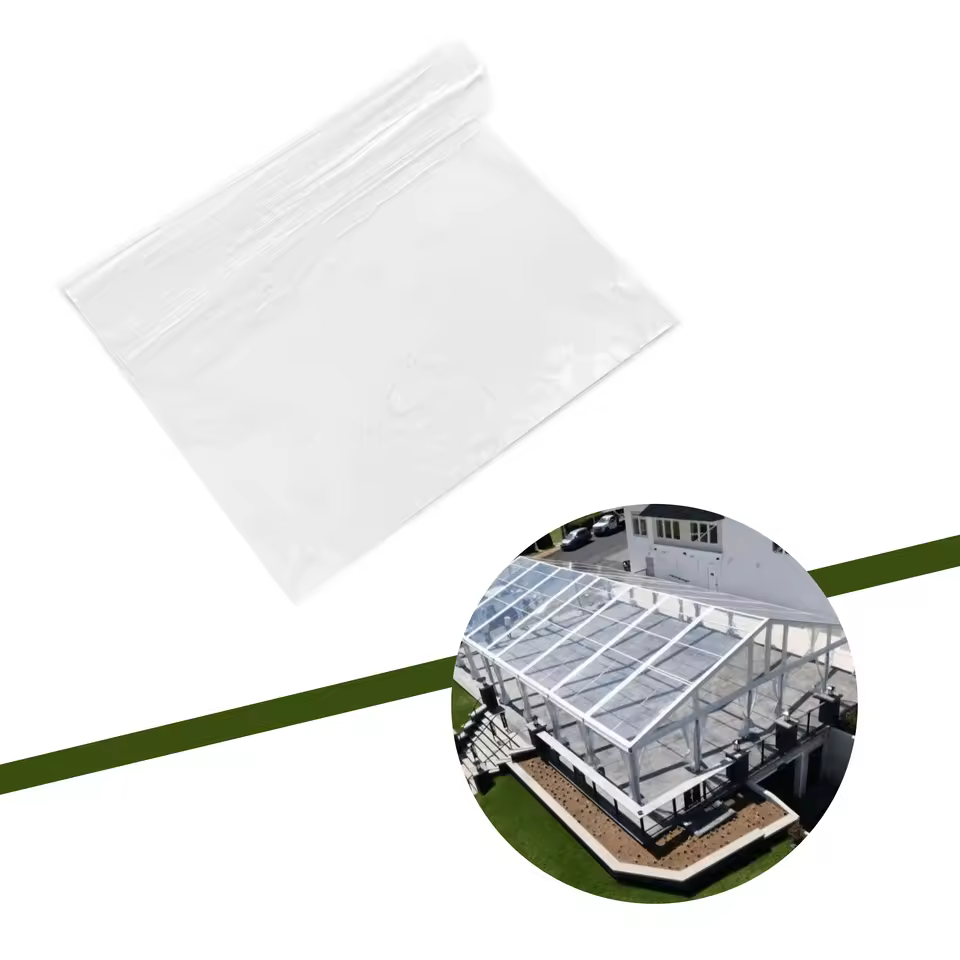 TN6075L Clear PVC Tent Fabric High Light Transmittance Anti-UV Protection Industrial Woven Techniques Wedding Hospital