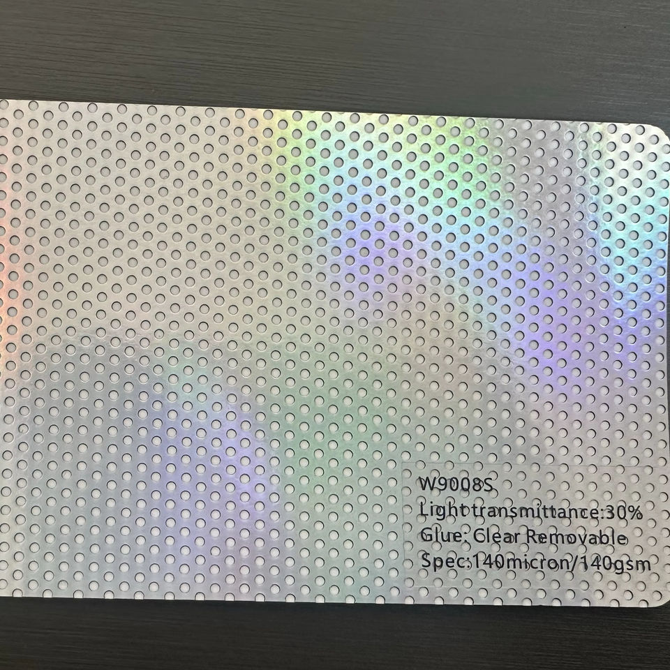 HF-W9008S 140 Micron 140G Holographic One Way Vision Printable PVC Vinyl Sticker Glossy for Advertising Display