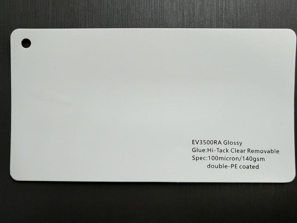 EV3500RA Glossy 100mic/140g High Tack Clear Removable Glue With Double PE Coated Release Paper