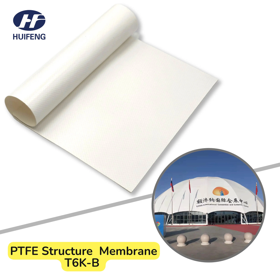 T6K Industrial Coated Fabric Water-Resistant PTFE Membrane Structure for Urban Architecture Building Curtain Walls Parking Lot